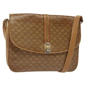 Authentic CELINE Macadam Canvas Shoulder Bag PVC Beige Gold